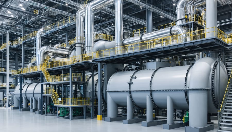 Industrial heat recovery system with copper pipes and thermal insulation